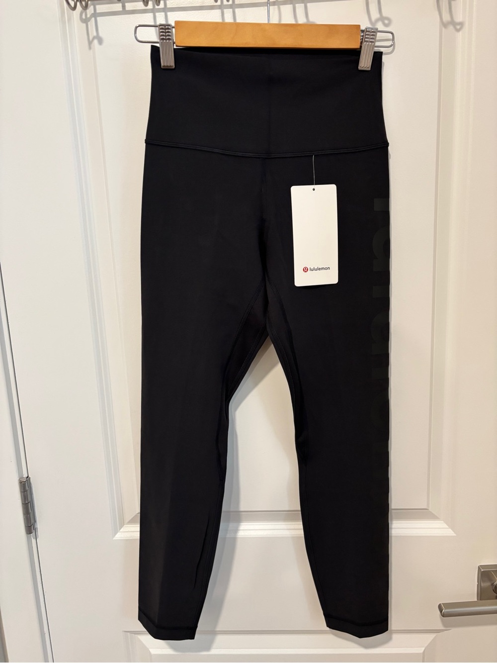 Lululemon Align High-Rise Pant 25” Black with Large Logo Graphic Size 6 NWT
